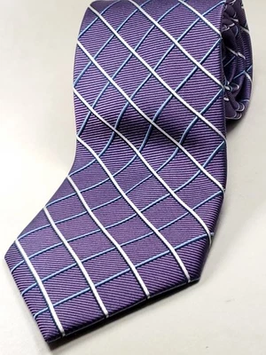 Corbata a cuadros CLUB ROOM 100 % seda para hombre púrpura azul blanco nueva con etiquetas Foto 1 de 4