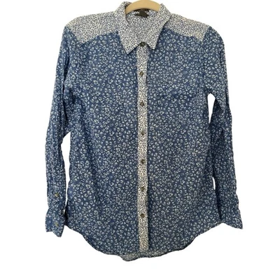 Camisa Para Mujer Eddie Bauer Manga Larga Algodón Ligero Abotonada Azul Floral M Foto 1 de 4