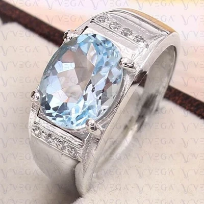 5.20ct Oval Cut Natural Topaz with Diamond Men Prong Ring 950PT Platinum Plated - Image 1 of 4