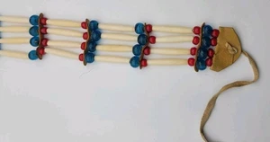 Collar Gargantilla Hueso de Búfalo 4 Filas Tribal Nativo Americano Cuentas Rojo y Azul - Imagen 1 de 6