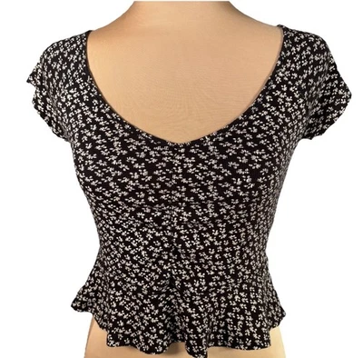 Top American Eagle Y2K Babydoll Floral Oscuro Mujer XS 90s Whimsigoth Artesanal Negro Foto 1 de 4
