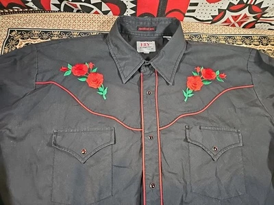 VTG 1980s ELY DIAMOND AMERICAN ROSE Embroidered Western Pearl Snap SHIRT XL - Image 1 of 4