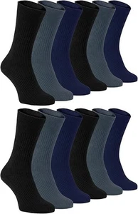 MENS SOCKS 100% Cotton Non Elastic Size 6-11 /11-14 Soft Top Diabetic 3-12 Pairs - Picture 1 of 5