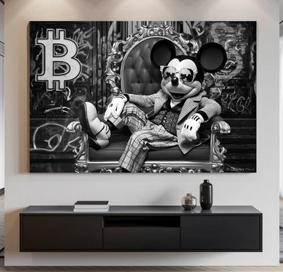 LEINWAND BILD ER BIS 170x110x5 DISNEY MICKY-MAUS B-COIN COMIC LUXUS WANDBILD S/W - Bild 1 von 2
