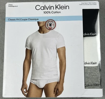 Calvin Klein Classic Cotton Crewneck T-Shirt 3-Pack White/Black/Gray Size Medium - Image 1 of 3