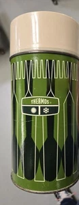 Thermoskanne Vintage 1971 Metall King Seeley Retro grün geometrisch 1 Pint heiß kalt - Bild 1 von 4