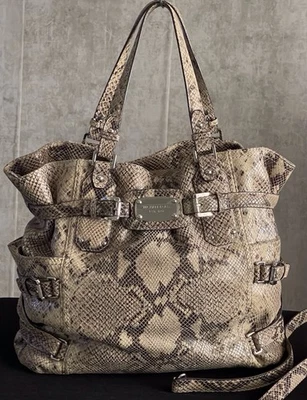 Michael Kors Gansevoort Embossed Lther Beige Brn Snakeskin Shoulder Satchel Tote - Image 1 of 4