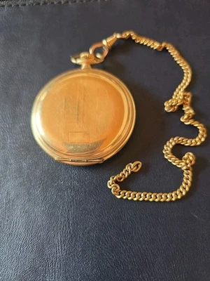 Goldfarbene Taschenuhr u. Kette Walz-Gold-Double, 20 Mikron - Bild 1 von 4