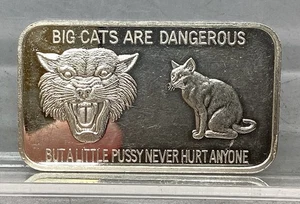 Barra de arte de plata fina .999 Big Cats Are Dangerous de 1 OZ - Imagen 1 de 2