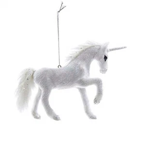 Frosted Kingdom White Plush Glittered Unicorn Christmas Ornament - Picture 1 of 2