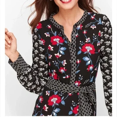 NEW Talbots Mixed Floral Crepe midi dress black blue red Dress womens 14 petite - Image 1 of 4