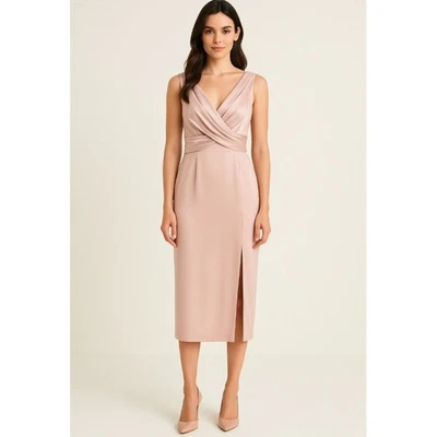 Винтажный Tahari без рукавов румяна розовый атлас драпированный оболочка миди платье 6 свадьбы гостя - Изображение 1 из 4