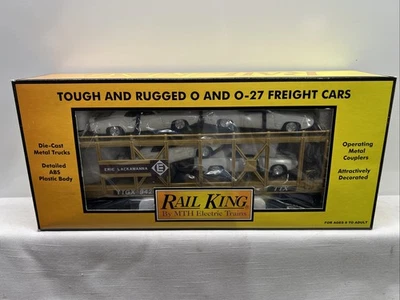 MTH "O" RAIL KING #30-76095 AUTO CARRIER CAR W/ 4- PONTIAC FIREBIRDS NEW  - Image 1 of 4