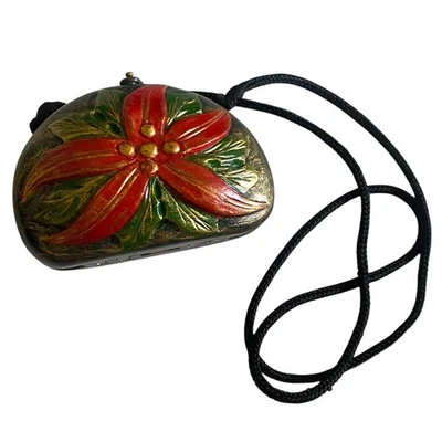 MUY RARO Cartera Coleccionable Madera Timmy Woods Poinsettia Hecha a Mano De Colección Foto 1 de 4