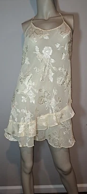 Sexy Camisón Corto Burn Out See Thru Transparente Chemise Amarillo Pálido Mediano Volantes  Foto 1 de 4