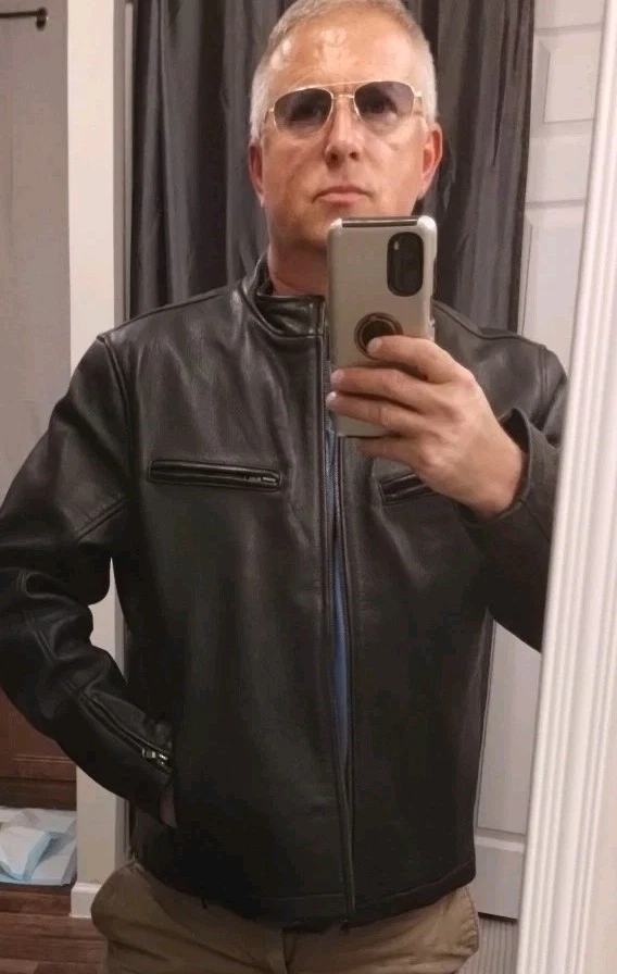 Chaqueta de cuero negra Sonoma de colección para hombre talla Lg resistente calidad de alta gama Foto 1 de 4