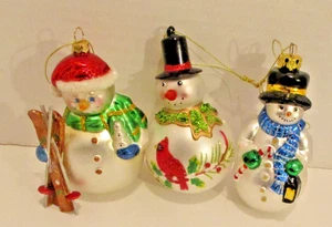 Lot of 3 Handblown Glass 5 Inch Snowmen (SKU# 2733) - Picture 1 of 7