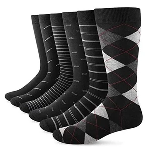 Mens Dress Socks Business Casual Solid Pattern Cotton Crew 11 Pattern Black - Picture 1 of 8