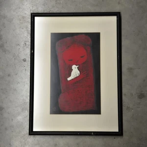 Kaoru Kawano Woodblock Art Girl and Bird Framed 1950s Original Japanese - Picture 1 of 13