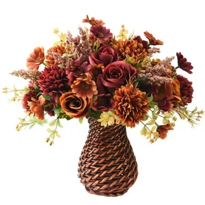 Artificial Rose Bouquet in Vase Silk Flowers Home Office Table Decor - Picture 1 of 6