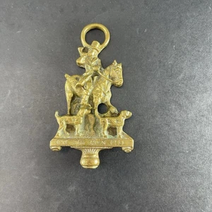Vintage Brass John Peel Huntsman Horses & Hounds Threaded Lamp Finial - Picture 1 of 13