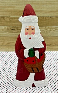 Holz Weihnachtsmann handgeschnitzt Figur Korb mit Äpfeln & Geschenken handbemalt EUC - Bild 1 von 15