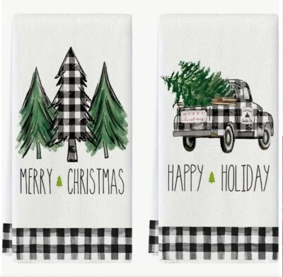 Set of 2 Christmas Tree Truck Holiday Ultra Absorbing Cottage Tea Kitchen Towels - Image 1 of 4