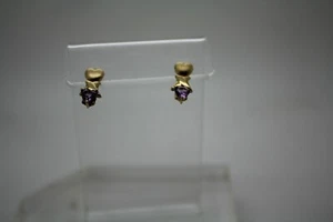 T&C 10k YELLOW GOLD HEART Cut AMETHYST HEART XO DESIGN DROP Earrings - Picture 1 of 10
