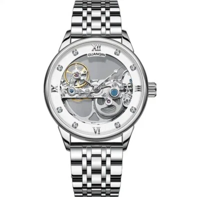 GuanQin 2024 New Skeleton Transparent Stainless Steel Wristwatch Mechanical Mens — 第 1/4 张图片