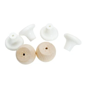 Set of White Plastic Drawer Pulls Unfinished Wooden Door Knobs Cabinet Hardware - Picture 1 of 2