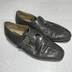 Florsheim Barletta Shoes Mens 11 EEE Crocodile Leather Monk Strap Buckle Green