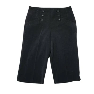 LARRY LEVINE  Woman Stretch Black Button Front Cropped Pants Size 6 Small - Image 1 of 4