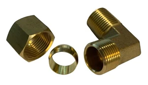 Plumbing Fitting 90 Degree Brass Elbow 1/4 Inch NPT X 1/4 Compression Tube Size - Picture 1 of 3