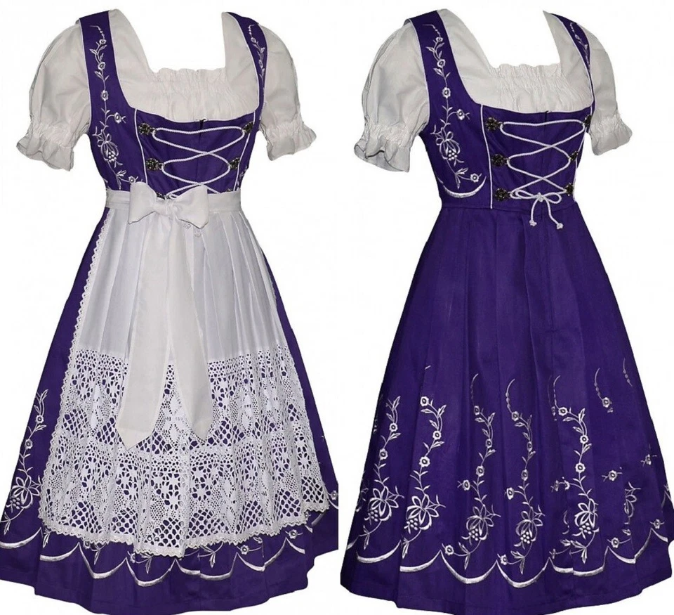 XXL 2XL 24 Dirndl Vestido Alemán Bordado Camarera Larga Vacaciones Oktoberfest 3 piezas Foto 1 de 4