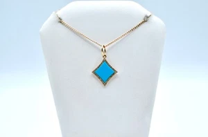 14k Vintage Gold, Turquoise And Diamond Pendant And Chain. 2.8gr - Picture 1 of 9