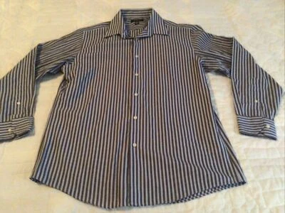 Structure Mens Shirt Size M 15-15 1/2 32-33 Button Up Long Sleeve Blue/ Brown  - Image 1 of 4