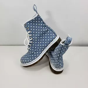 Dr. Martens 1460 Castel blau weiß dalmatinische Tupfen gefleckte Leinwand Stiefel UK 5 - Bild 1 von 12