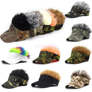 Sun Visor Cap with Fake Hair for Men Women Novelty Golf Cap Wig Baseball Hat - Picture 1 of 35