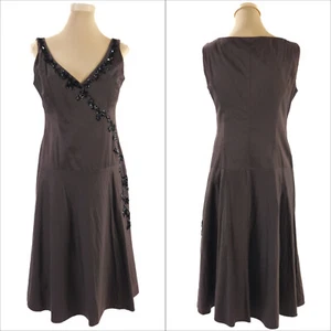 David Lawrence Embellished Dress Cotton Chocolate Size 12 Pre Owned EUC - Picture 1 of 11