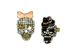 Lote 2 Anillos de Moda Hombre y Mujer Esmalte Oro Punk Gótico Cara Calavera Esmalte - Imagen 1 de 9