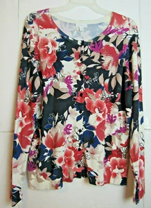 Womens Floral Button Down Sweater XL Beaded Rhinestones Excellent Charter Club - Picture 1 of 5