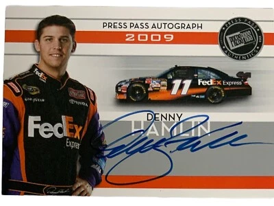 2009 PRESS PASS DENNY HAMLIN Autographed Card #11 FED EX CAR HTF - Image 1 of 4