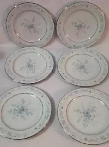 Noritake Carolyn 6 set salad Plates Blue & Pink Flowers Fine China #2693 8 3/8 - Picture 1 of 8