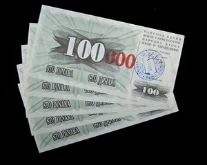 5 pcs BOSNIA 100000 DINARA Banknotes P-56f-short red zeros /aUNC / 1993 - Picture 1 of 2