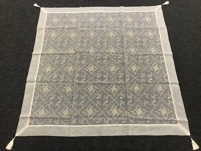 42x42" Square Embroidered Gold Ivory Square Tablecloth Night Stand Cover Wedding - Image 1 of 4