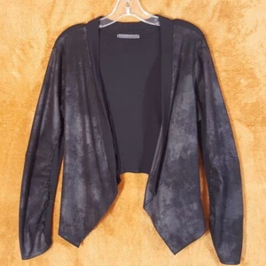VELVET Jacket Womens Small Black Draped Open Asymmetric Textured Frayed Hem - Picture 1 of 9