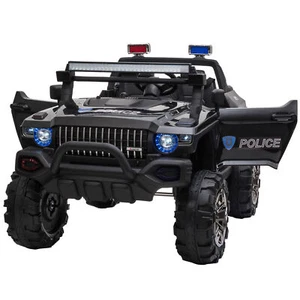 12V Kids Ride On Car Police Truck RC Remote Control with LED Lights MP3 Black - Picture 1 of 11