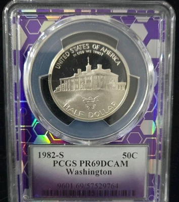 1982-S Silver George Washington Commemorative Half Dollar PCGS PR69 DCAM Purple  - Image 1 of 4