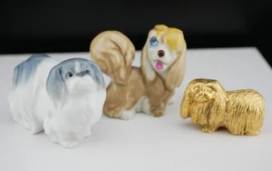 Collection of 3 Pekingese Figures Metzler & Ortloff ~ Wade and Gilt Metal - Picture 1 of 2