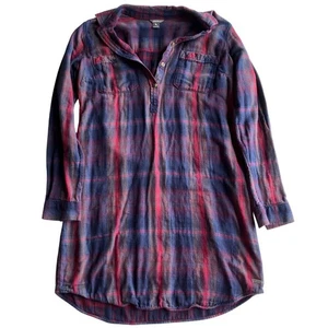 Eddie Bauer Women's Long Sleeve Collared Plaid Tunic Top Red & Blue Size 10 - Picture 1 of 4